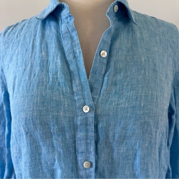 J. McLaughlin 100% Linen Button Down Shirt Blue XS - Picture 3 of 7